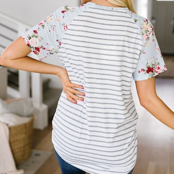 Davi & Dani Chevron & Floral Top w/ Front Tie - Picture 3 of 4